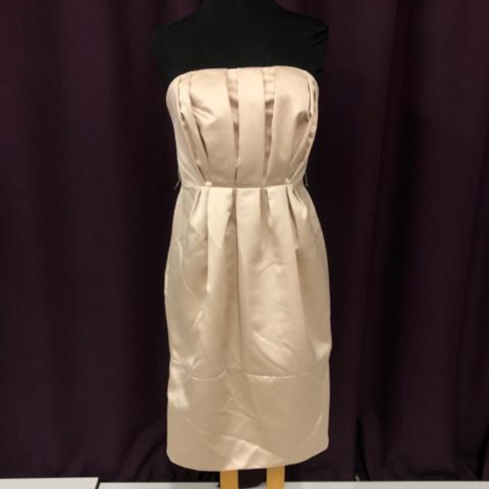 Vera Wang Tan Ruffle Strapless Cocktail Dress